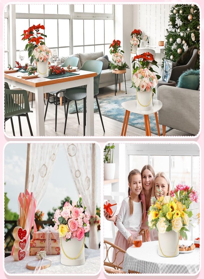 Uiifan صندوق زهور دائري مخملي من Uiifan مكون من 6 قطع مع أغطية، صندوق هدايا مخملي متداخل مع مقبض، مثالي لحفلات الزفاف والعطلات، وتنسيقات هدايا الزهور الفاخرة، وهدايا وصيفات العروس، وهدايا حفلات أعياد الميلاد (أبيض) - Image 5